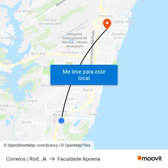 Correios | Rod. Jk to Faculdade Apoena map