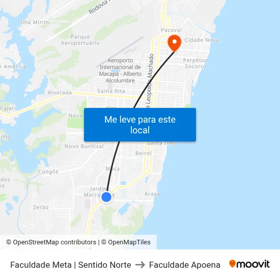 Faculdade Meta | Sentido Norte to Faculdade Apoena map