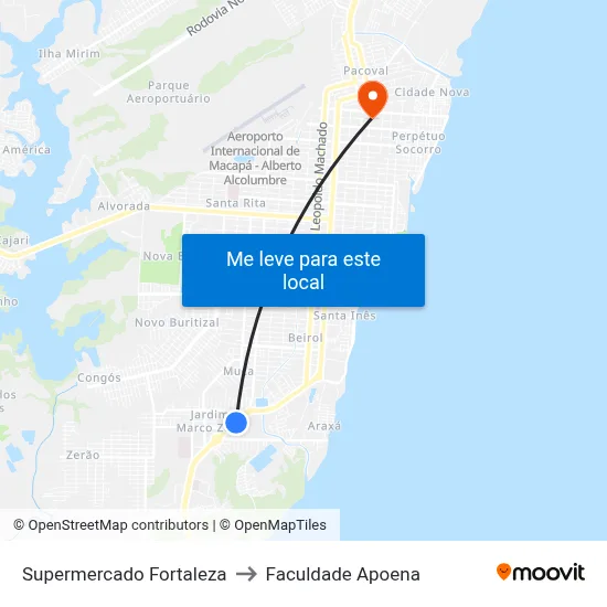 Supermercado Fortaleza to Faculdade Apoena map