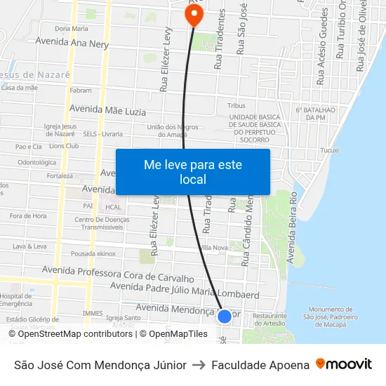 São José Com Mendonça Júnior to Faculdade Apoena map