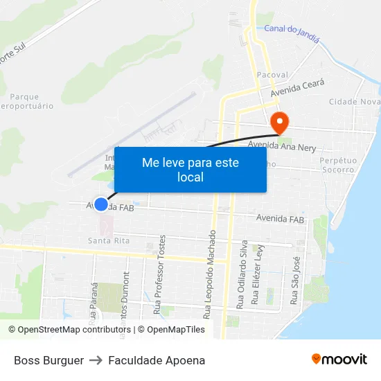 Boss Burguer to Faculdade Apoena map