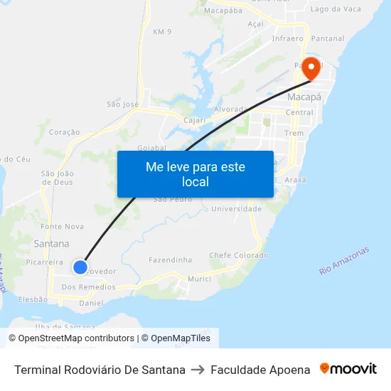 Terminal Rodoviário De Santana to Faculdade Apoena map