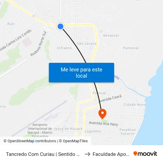 Tancredo Com Curiau | Sentido Leste to Faculdade Apoena map