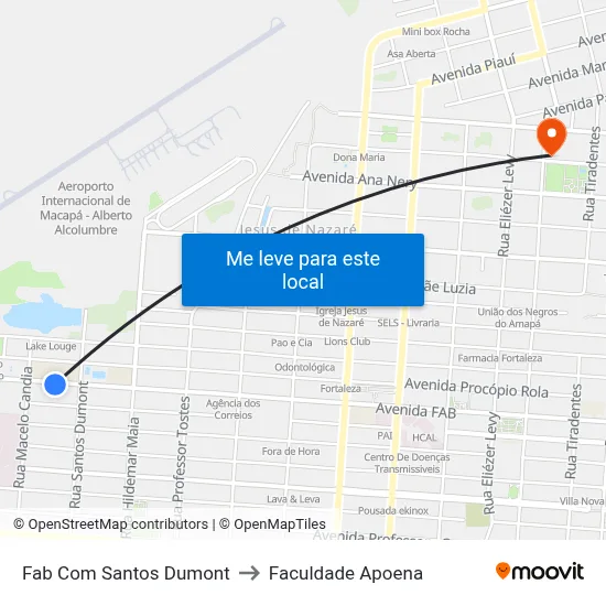 Fab Com Santos Dumont to Faculdade Apoena map