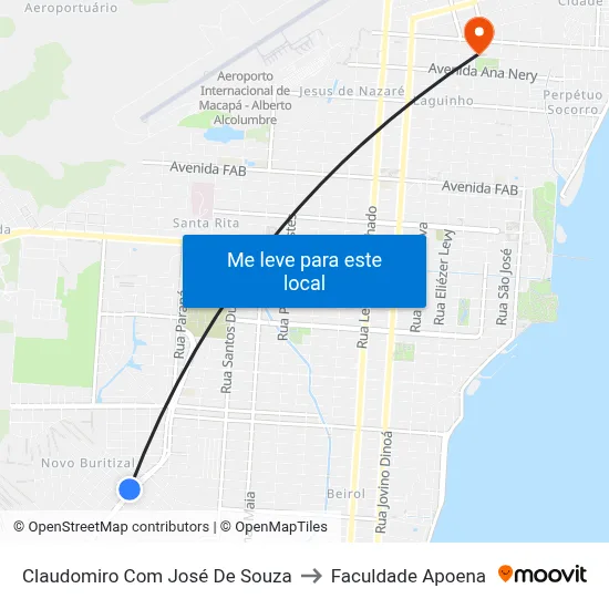 Claudomiro Com José De Souza to Faculdade Apoena map