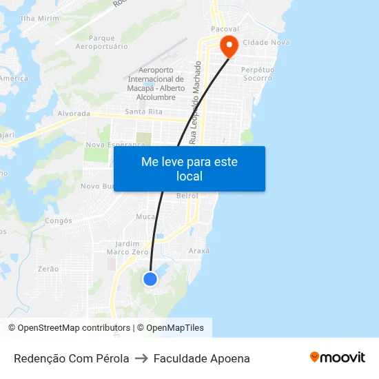 Redenção Com Pérola to Faculdade Apoena map