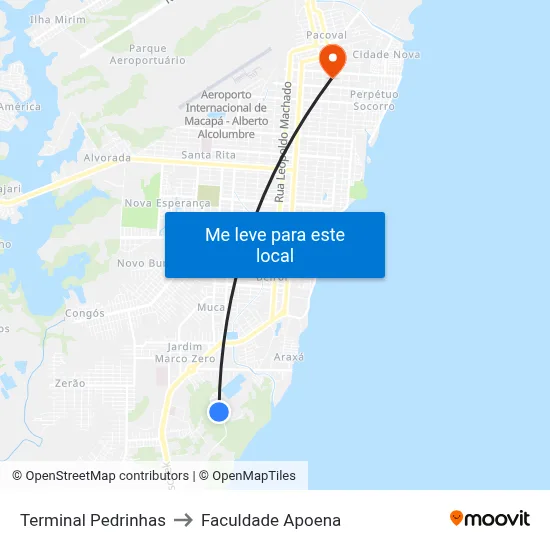 Terminal Pedrinhas to Faculdade Apoena map
