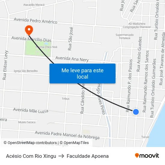 Acésio Com Rio Xingu to Faculdade Apoena map
