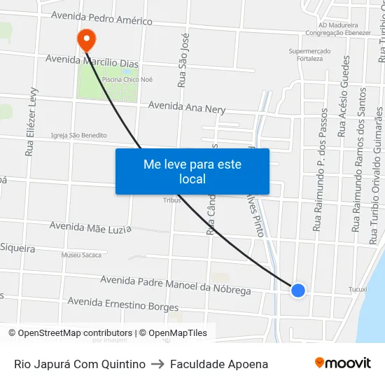 Rio Japurá Com Quintino to Faculdade Apoena map