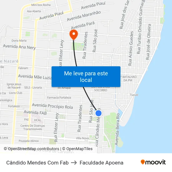 Cândido Mendes Com Fab to Faculdade Apoena map