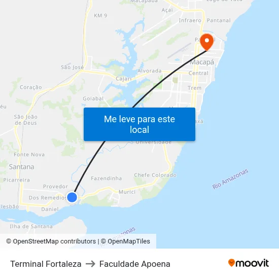 Terminal Fortaleza to Faculdade Apoena map