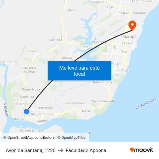 Avenida Santana, 1220 to Faculdade Apoena map