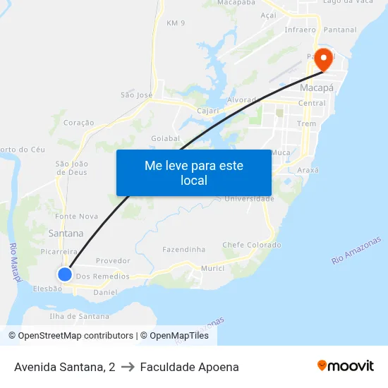 Avenida Santana, 2 to Faculdade Apoena map