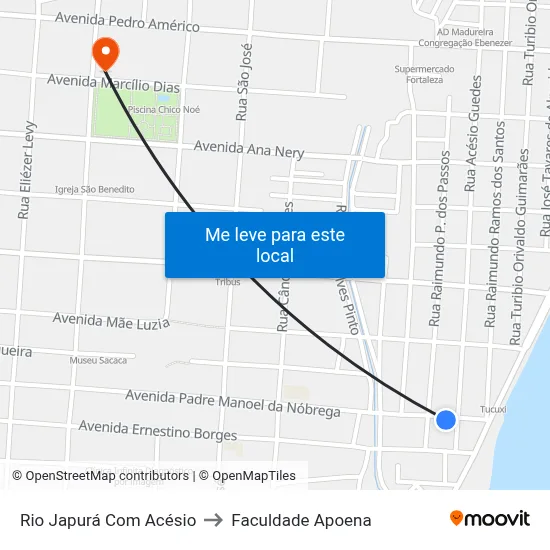 Rio Japurá Com Acésio to Faculdade Apoena map