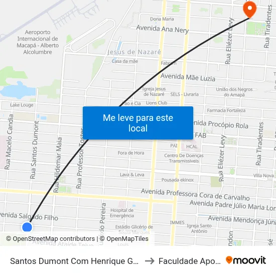 Santos Dumont Com Henrique Galúcio to Faculdade Apoena map