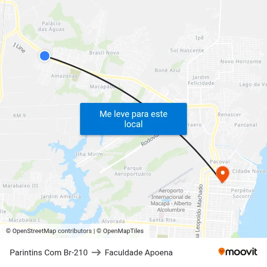 Parintins Com Br-210 to Faculdade Apoena map