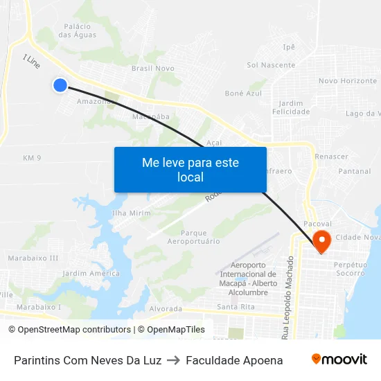 Parintins Com Neves Da Luz to Faculdade Apoena map