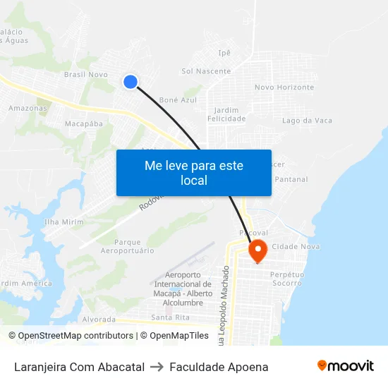 Laranjeira Com Abacatal to Faculdade Apoena map