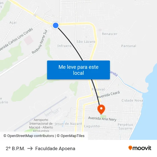 2º B.P.M. to Faculdade Apoena map