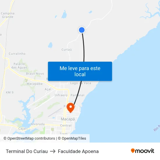 Terminal Do Curiau to Faculdade Apoena map