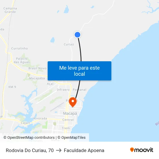 Rodovia Do Curiau, 70 to Faculdade Apoena map