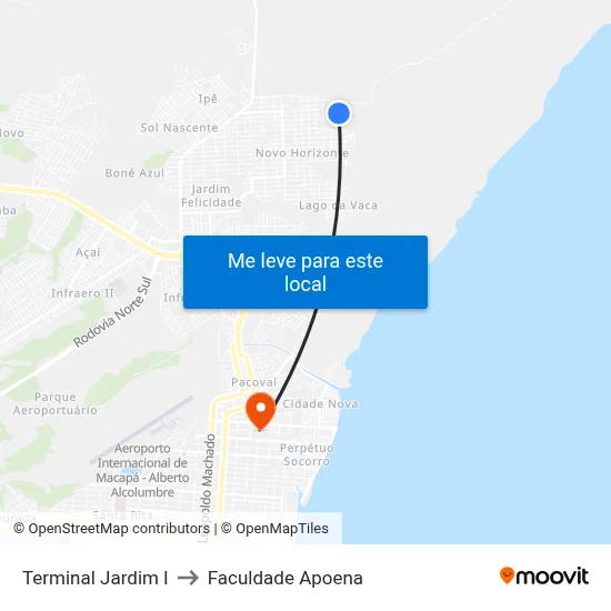 Terminal Jardim I to Faculdade Apoena map