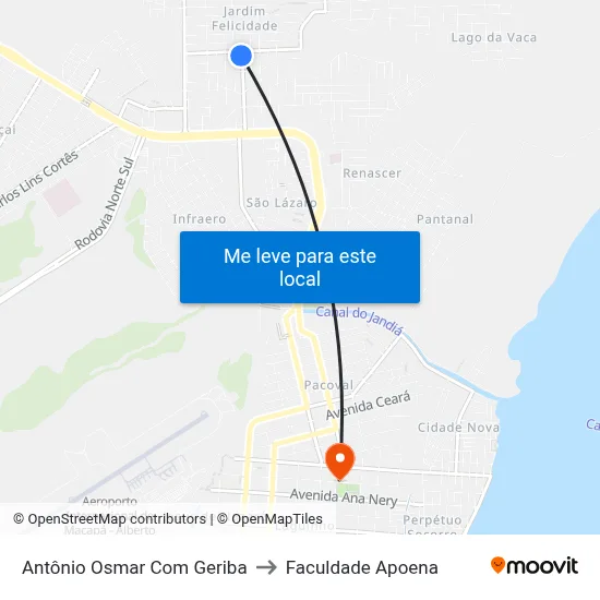 Antônio Osmar Com Geriba to Faculdade Apoena map