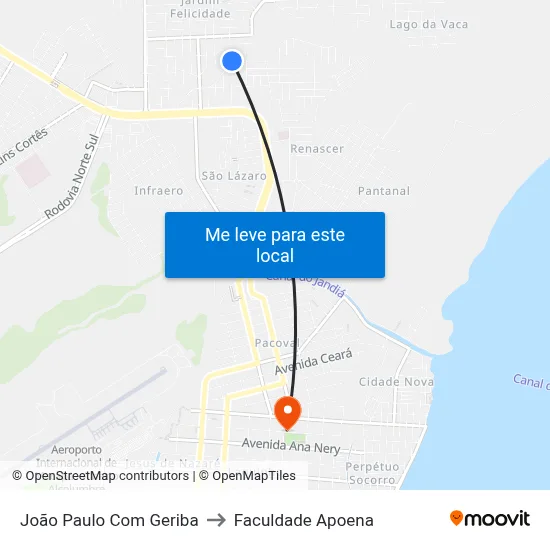 João Paulo Com Geriba to Faculdade Apoena map