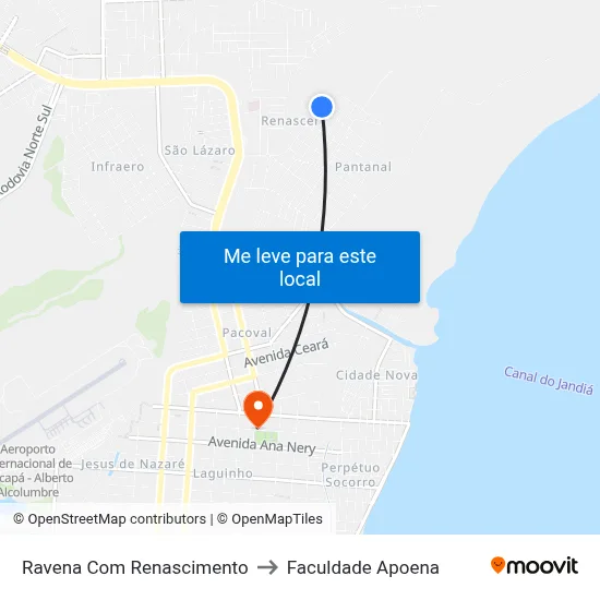 Ravena Com Renascimento to Faculdade Apoena map