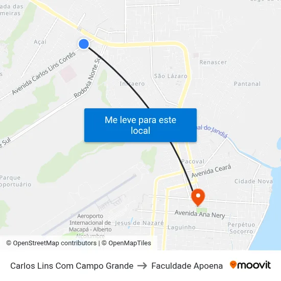 Carlos Lins Com Campo Grande to Faculdade Apoena map