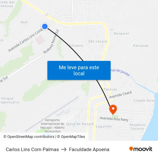 Carlos Lins Com Palmas to Faculdade Apoena map