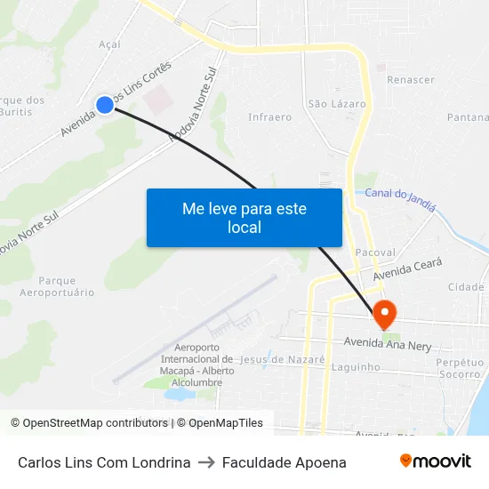 Carlos Lins Com Londrina to Faculdade Apoena map