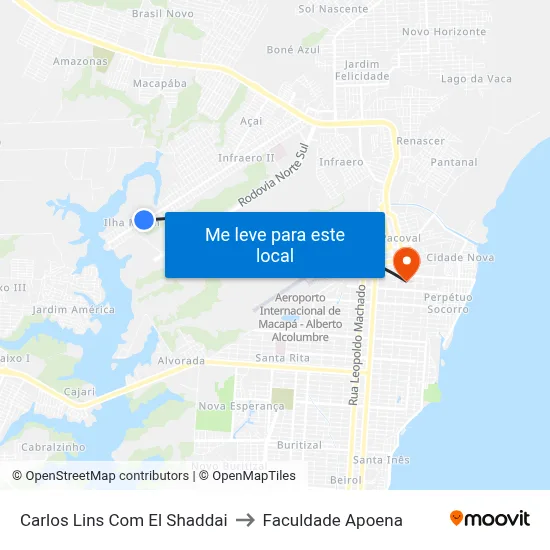 Carlos Lins Com El Shaddai to Faculdade Apoena map