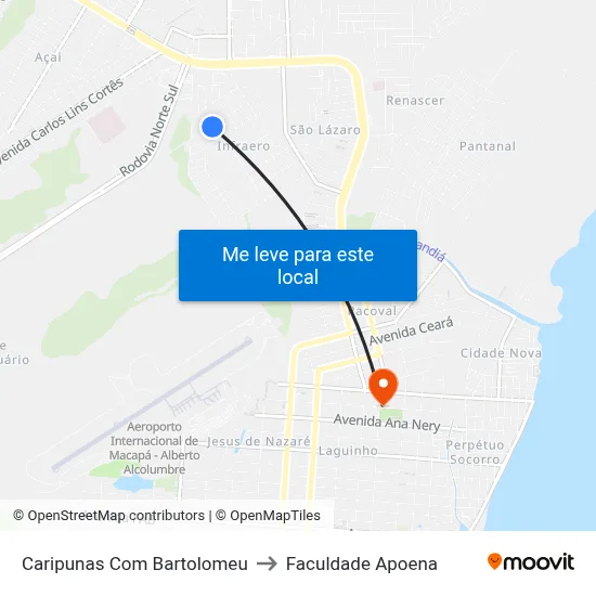 Caripunas Com Bartolomeu to Faculdade Apoena map