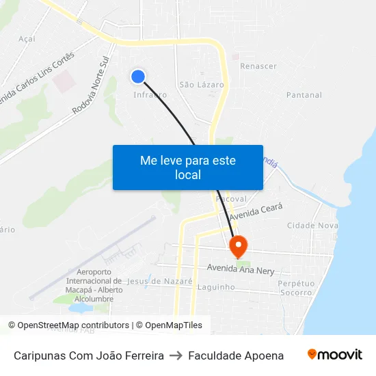 Caripunas Com João Ferreira to Faculdade Apoena map