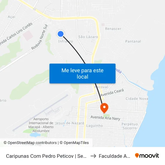 Caripunas Com Pedro Peticov | Sentido Leste to Faculdade Apoena map