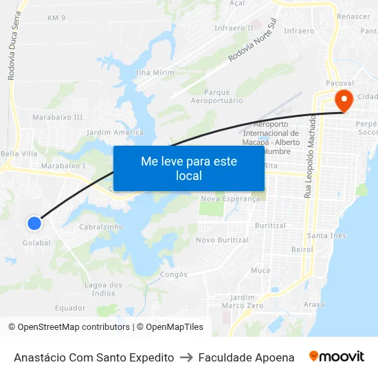 Anastácio Com Santo Expedito to Faculdade Apoena map