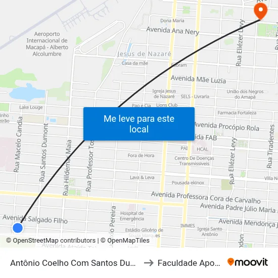 Antônio Coelho Com Santos Dumont to Faculdade Apoena map