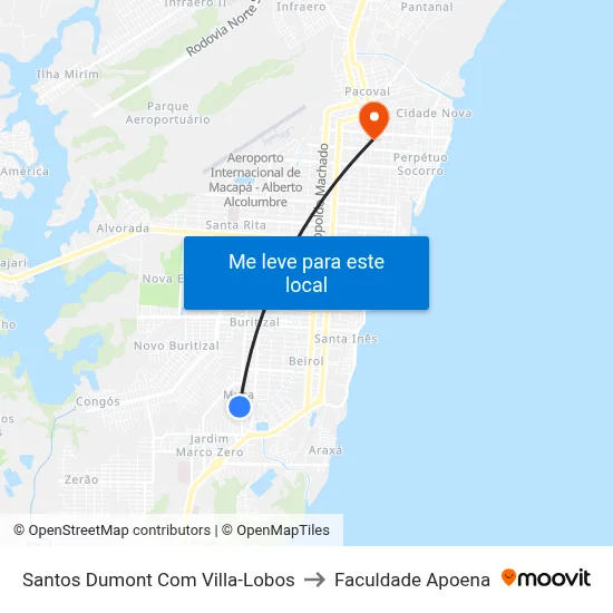 Santos Dumont Com Villa-Lobos to Faculdade Apoena map