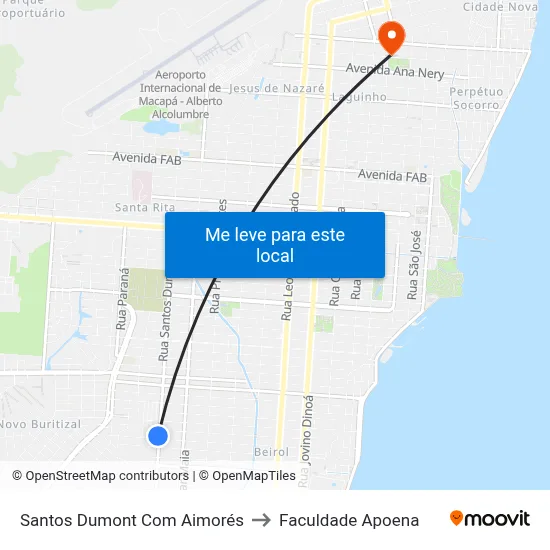 Santos Dumont Com Aimorés to Faculdade Apoena map