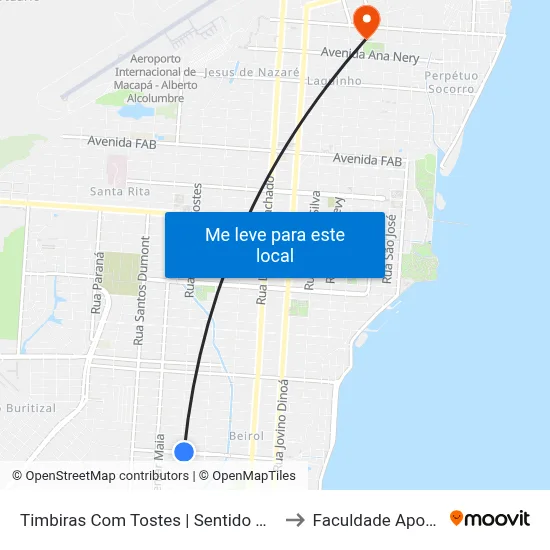 Timbiras Com Tostes | Sentido Oeste to Faculdade Apoena map