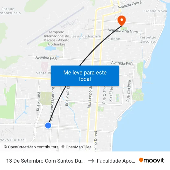 13 De Setembro Com Santos Dumont to Faculdade Apoena map