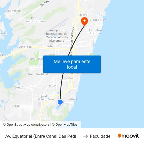 Av. Equatorial (Entre Canal Das Pedrinhas E Redenção) to Faculdade Apoena map