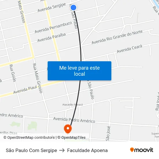São Paulo Com Sergipe to Faculdade Apoena map