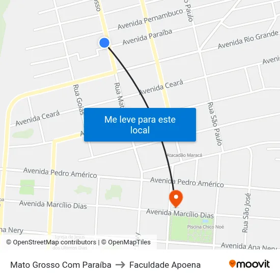 Mato Grosso Com Paraíba to Faculdade Apoena map