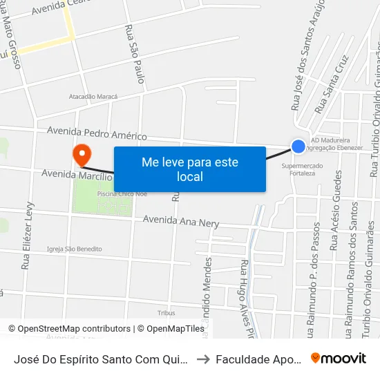 José Do Espírito Santo Com Quintino to Faculdade Apoena map