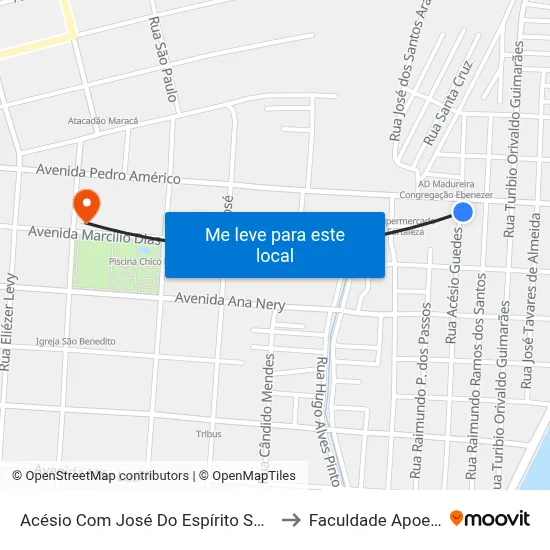 Acésio Com José Do Espírito Santo to Faculdade Apoena map