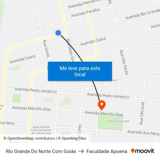 Rio Grande Do Norte Com Goiás to Faculdade Apoena map