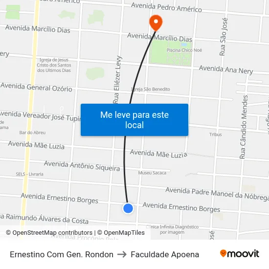Ernestino Com Gen. Rondon to Faculdade Apoena map