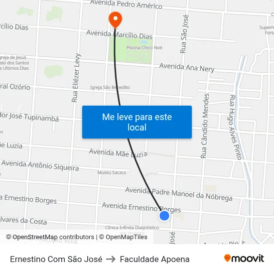 Ernestino Com São José to Faculdade Apoena map